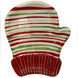 Mitten Candy Serving Tray Red/Green Striped Christmas/Holiday/Winter EUC 4/$25❤️